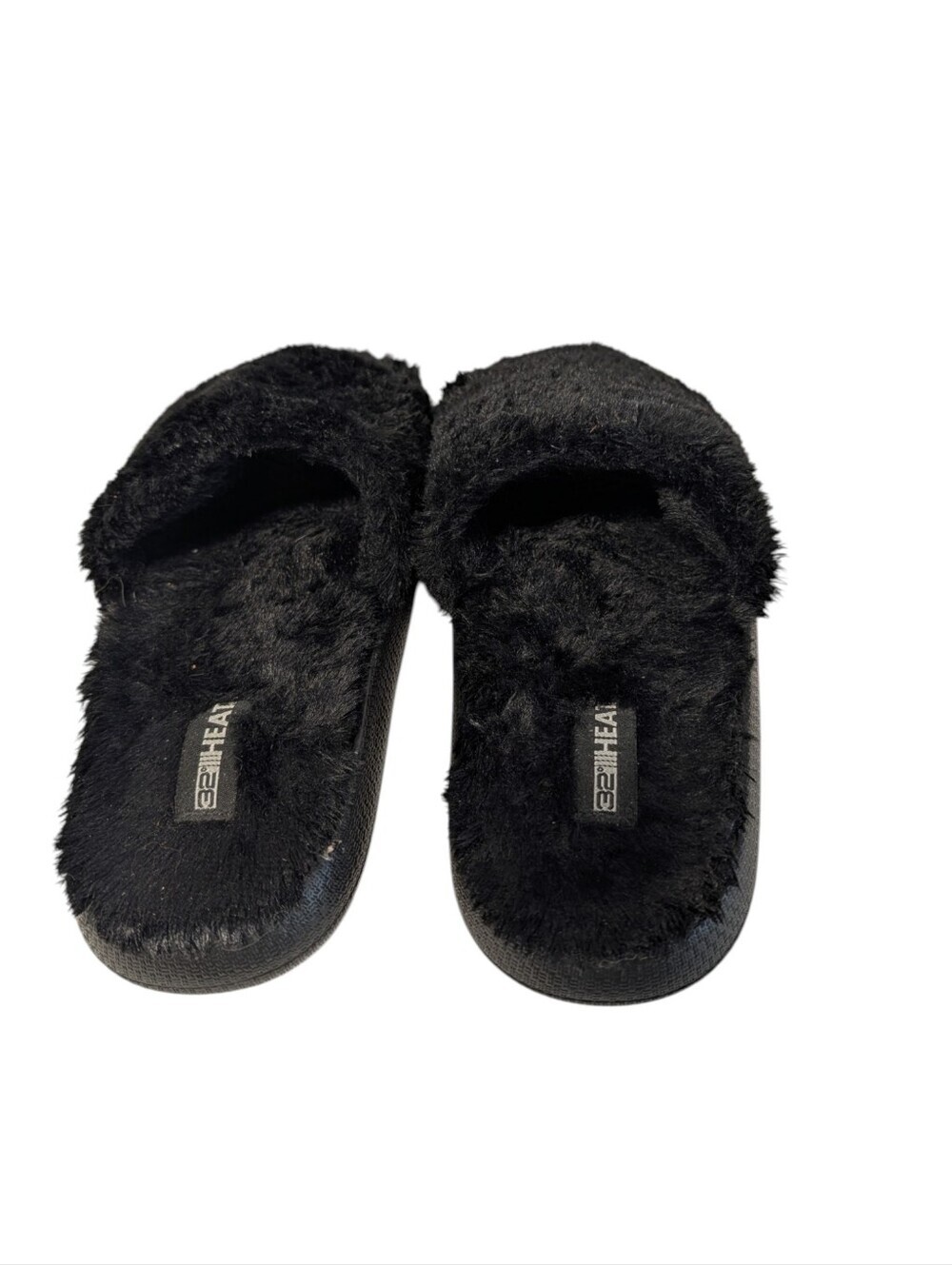 32 Degrees Heat Black Fuzzy Faux Fur Memory Foam Slide Slippers Size M - Picture 4 of 7